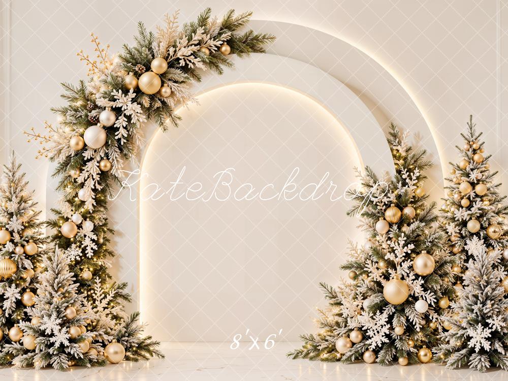 Kate Christmas Tree Arch Garland  Lights White Wall Printed Backdrop Designed by Emetselch