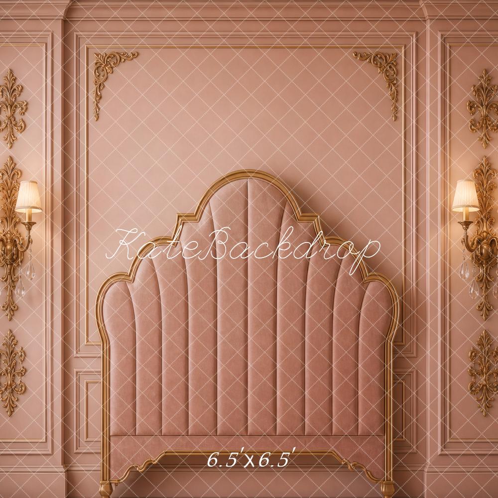 Kate Headboard Luxury Pink Ornate Wall Sconces Printed Backdrop Designed by Vertigo Productions