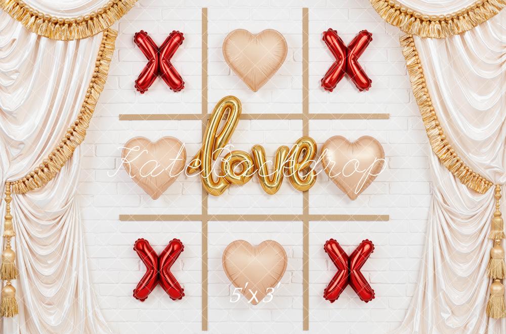 Kate Valentine's Day Tic Tac Toe Heart Balloons Drapery Printed Backdrop Designed by Mini MakeBelieve