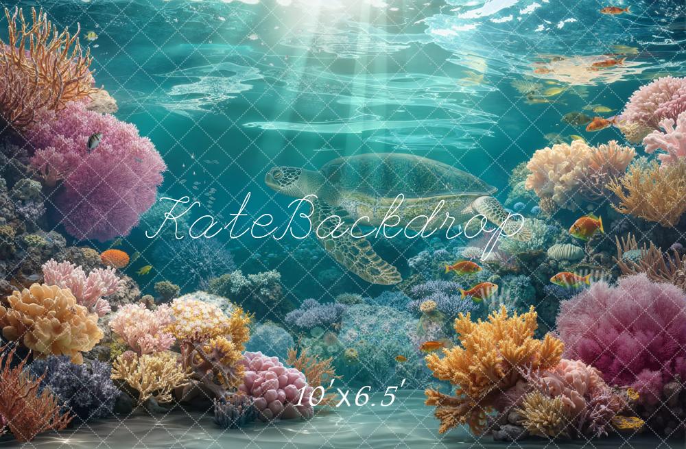 Kate Underwater Coral Reef Fish Sea Turtle Backdrop Designed by Chain Photography