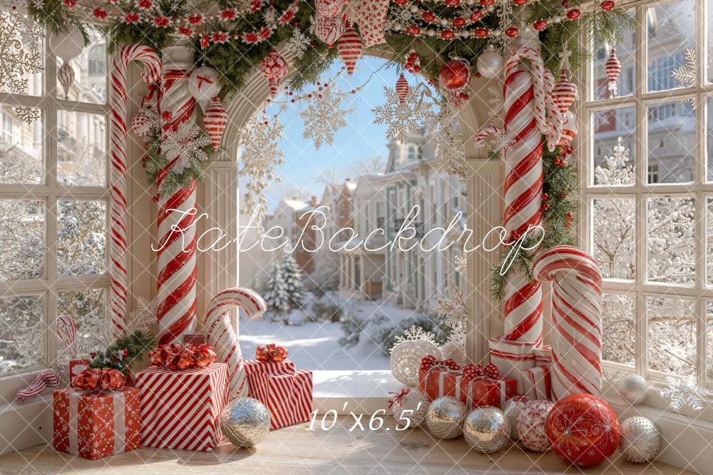 Kerst Snoepstok Boogvenster Foto Achtergrond Designed by Emetselch