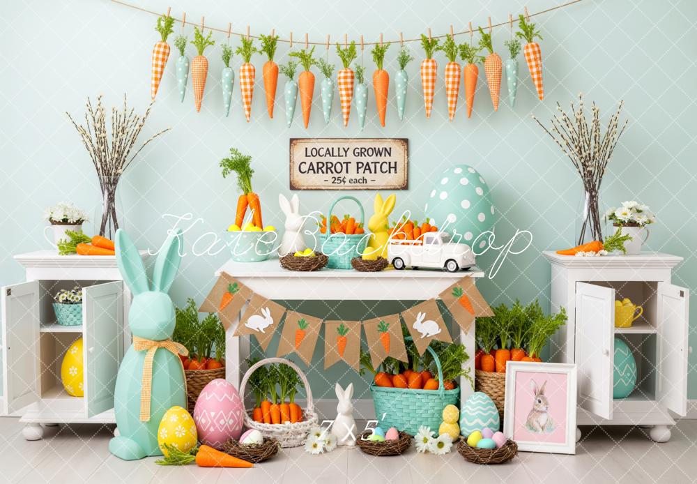 TEST Kate Easter Bunny Carrot Patch Pastel Eggs and Garland Backdrop Designed by Patty Roberts
