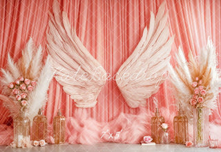 Cortinas de fondo de alas de ángel boho rosa Designed by Emetselch