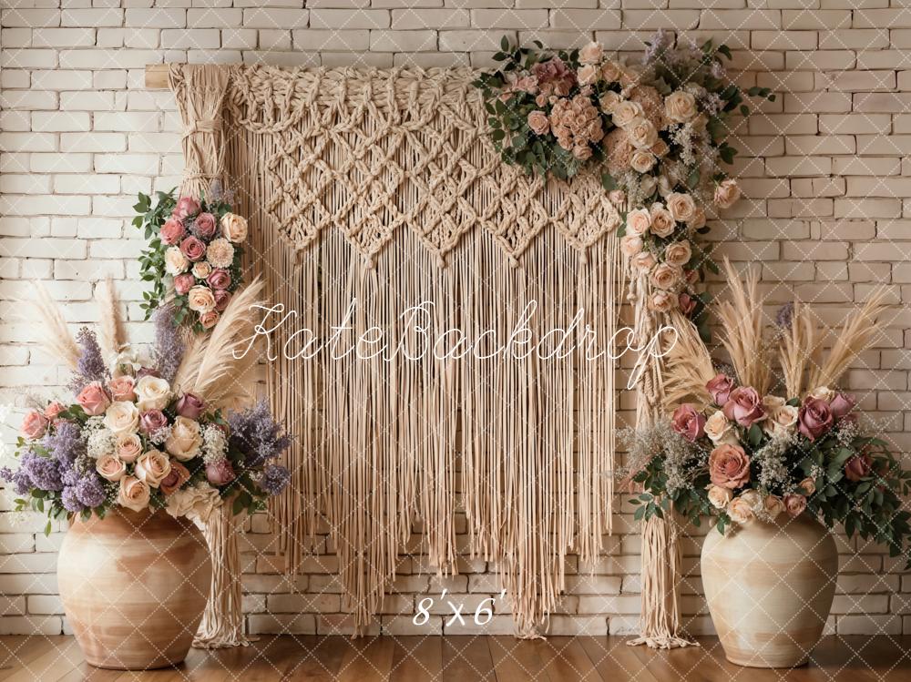 Kate Mother's Day Boho Macramé Flower Arch Brick Wall Backdrop Designed by Emetselch