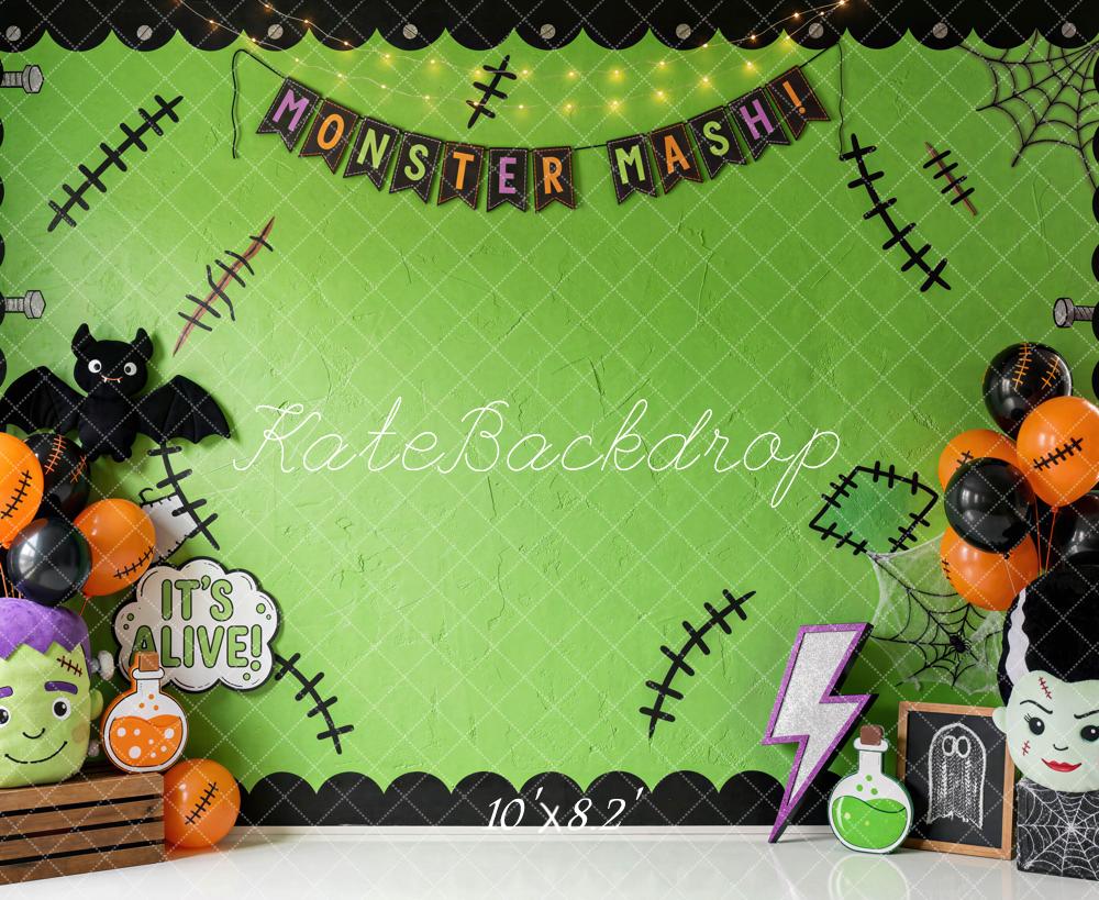Kate Halloween Green Frankenstein Monster Party Printed Backdrop Designed by Mini MakeBelieve