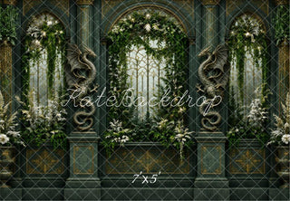 Kate Fantasy Dragon Gothic Arch Window Garden Printed Backdrop Designed by Vertigo Productions