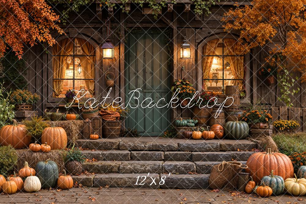 Kate Fall Pumpkins Rustic Porch Maple Trees Backdrop Designed by Emetselch