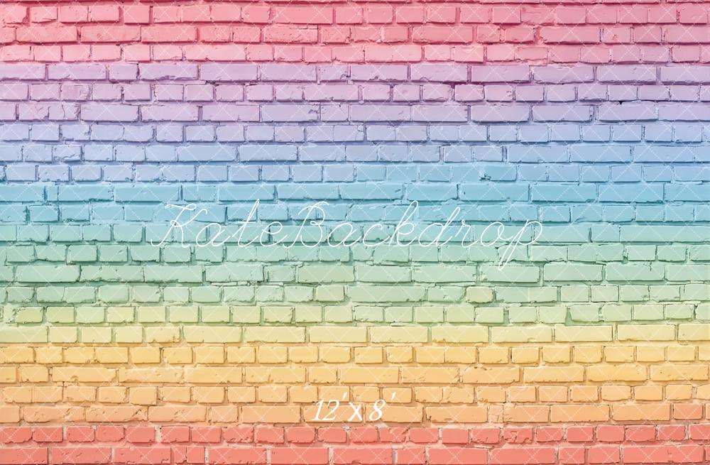 Kate Rainbow Gradient Brick Wall Printed Backdrop Designed by Chain Photography