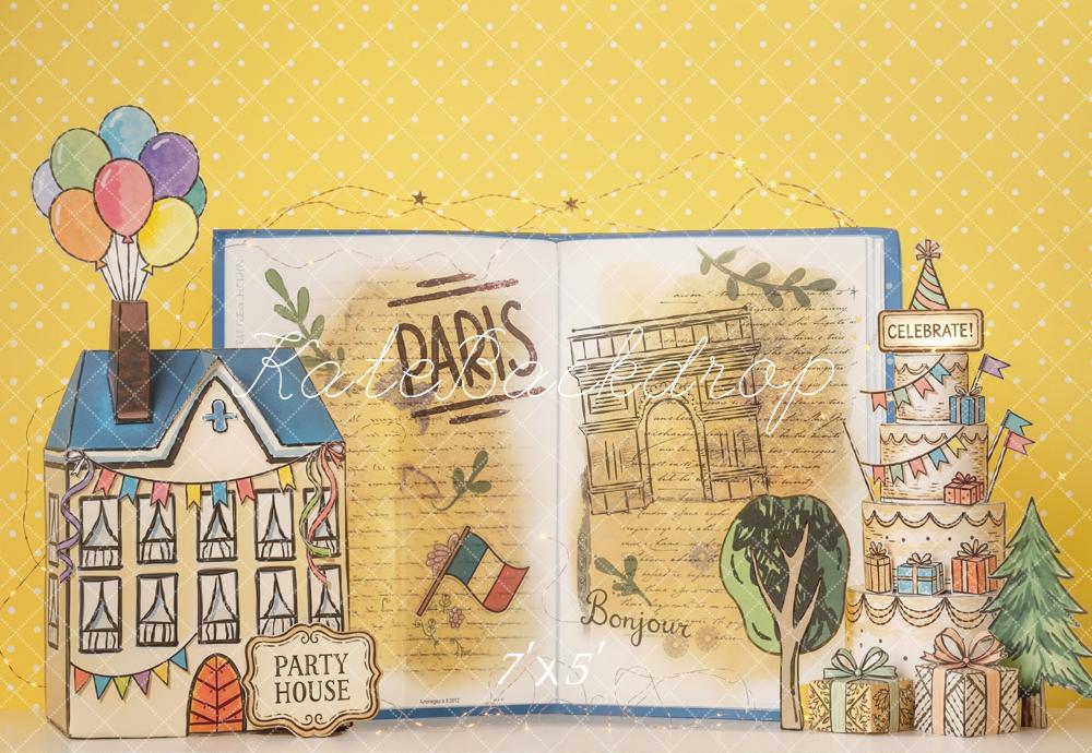 Kate Paris Party House Open Book Balloons Cake Printed Backdrop Designed by Emetselch