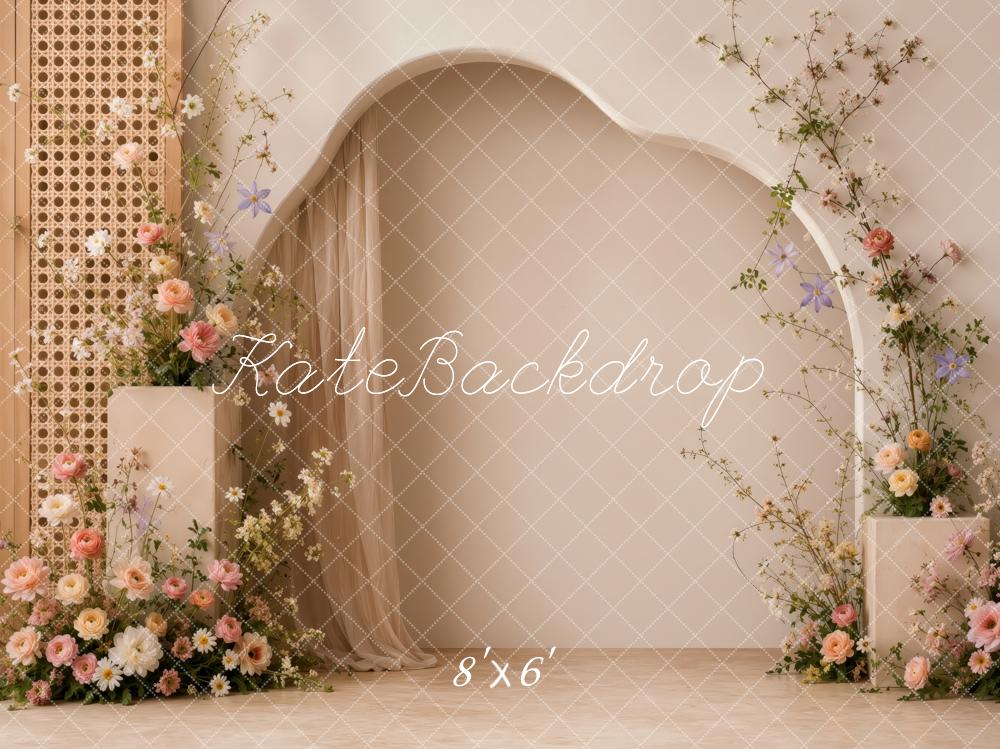 Kate Boho Floral Rattan Arch Woven Printed Backdrop Designed by Ashley Ward
