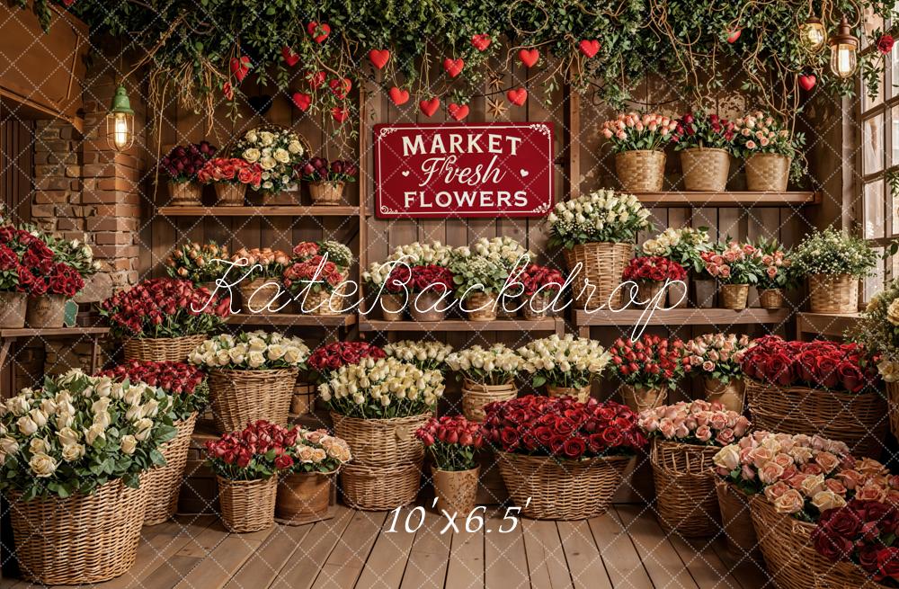 Kate Valentines Flower Market Basket Roses Shelves Backdrop Designed by Emetselch