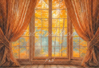 Kate Fall Window Orange Curtains Maple Forest Printed Backdrop Designed by Emetselch