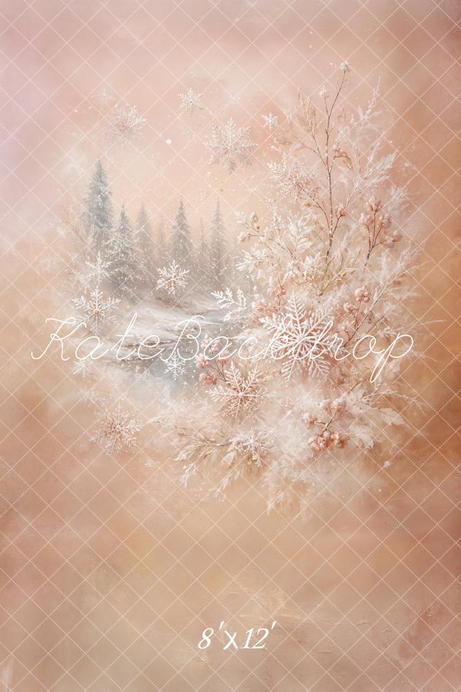 Kate Christmas Abstract Winter Floral Snowflakes Forest Printed Backdrop Designed by GQ