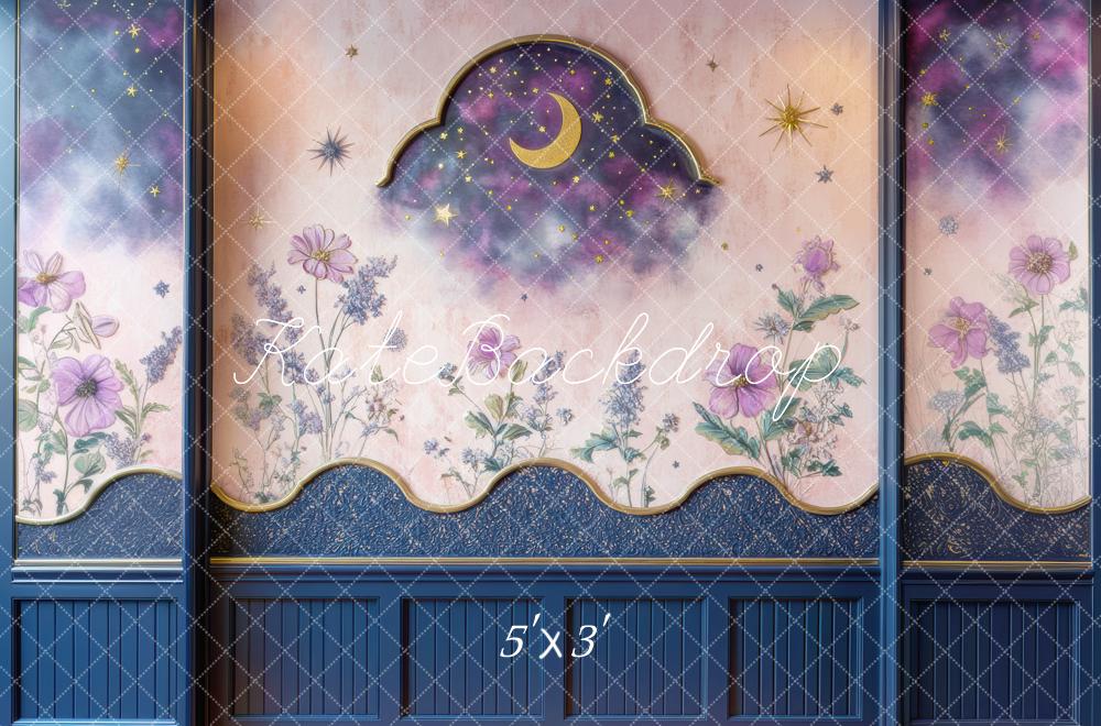 Kate Fine Art Moon Stars Floral Night Sky Wall Backdrop Designed by Mini MakeBelieve