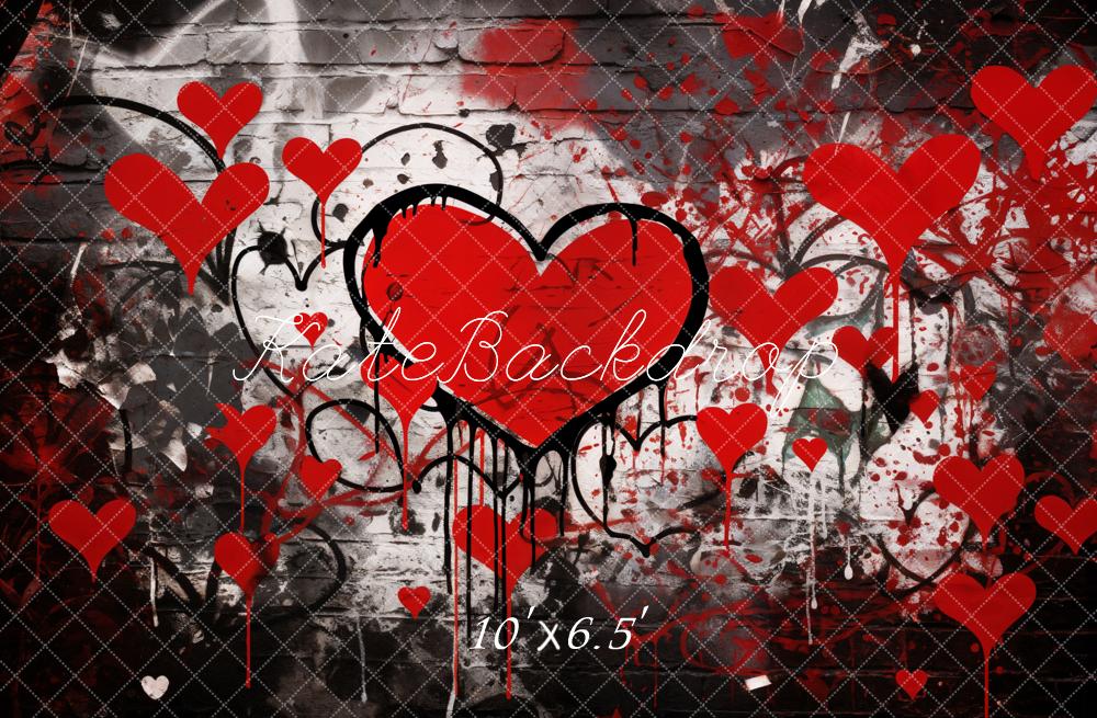 Kate Valentine's Day Graffiti Red Hearts Brick Wall Backdrop Designed by Emetselch