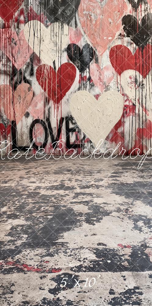 Kate Sweep Valentine's Day Graffiti Hearts Love Vintage Wall Printed Backdrop Designed by Angela Miller