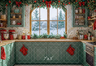 Kate Christmas Kitchen Green Cabinets Window Kitchenware Printed Backdrop Designed by Emetselch