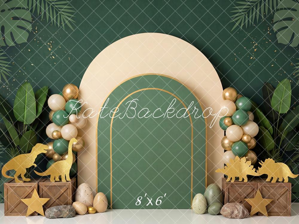 Kate Cake Smash Dinosaur Jungle Arch Balloons Green Eggs Backdrop Designed by Patty Roberts