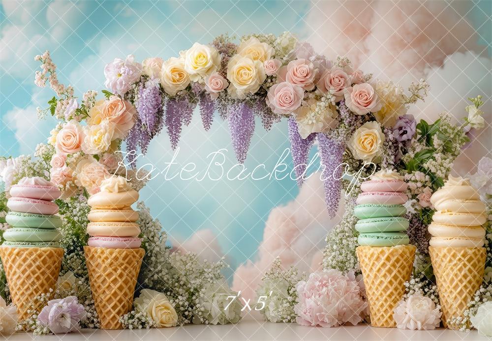 Kate Flower Arch Macarons Ice Cream Backdrop Designed by Mini MakeBelieve