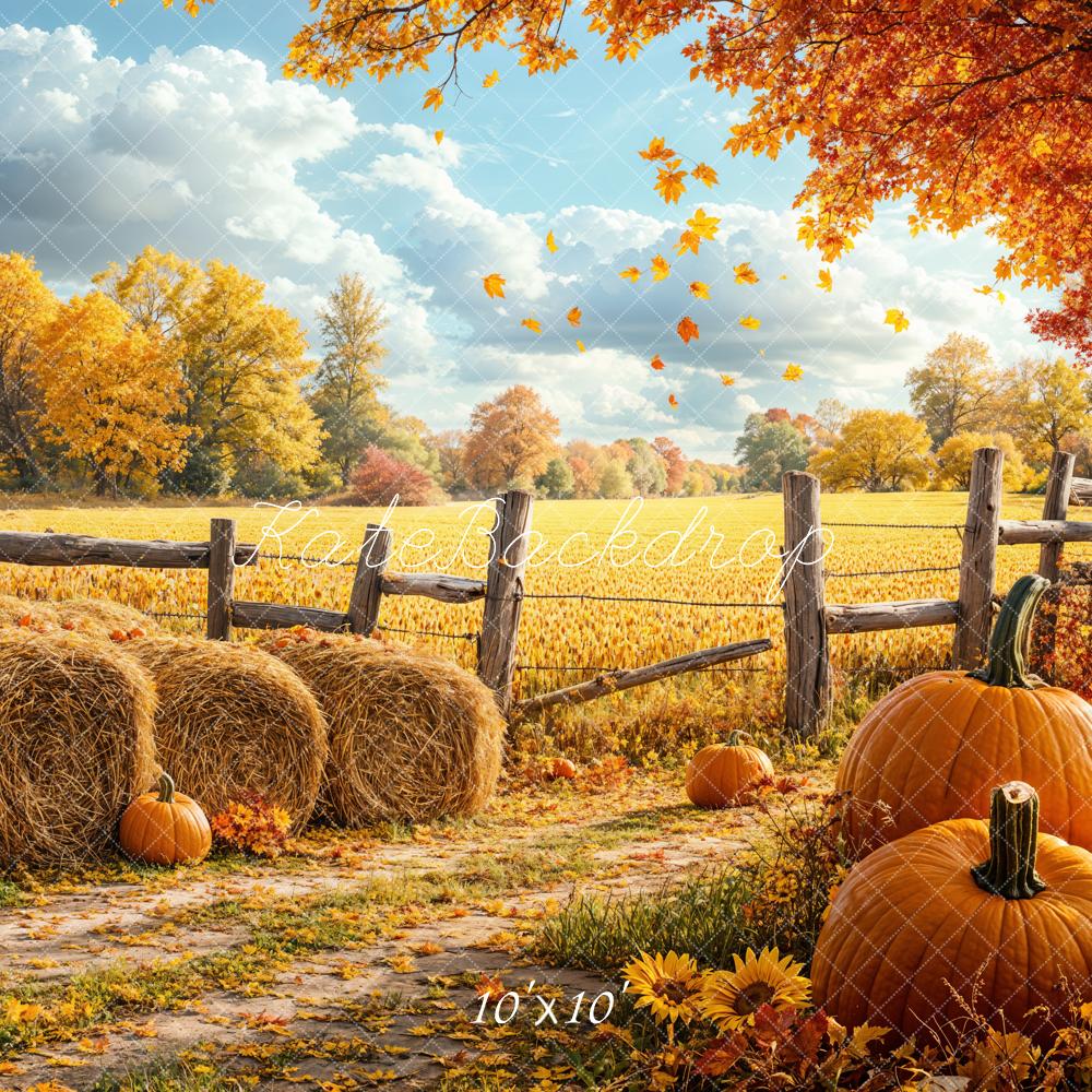 Golden Autumn Harvest Pumpkin Scene Backdrop