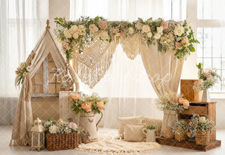 Kate Boho Flower Arch Tent Baskets Macrame Printed Backdrop Designed by Emetselch