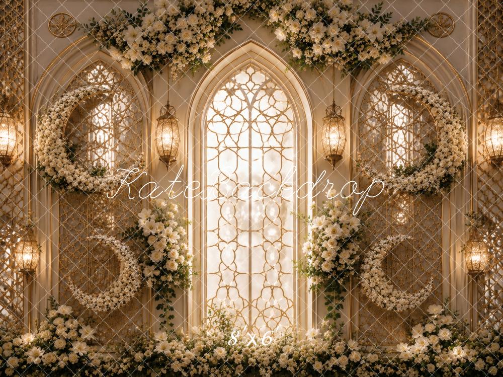 Kate Celestial Crescent Moon Floral Arch Window Printed Backdrop Designed by Vertigo Productions