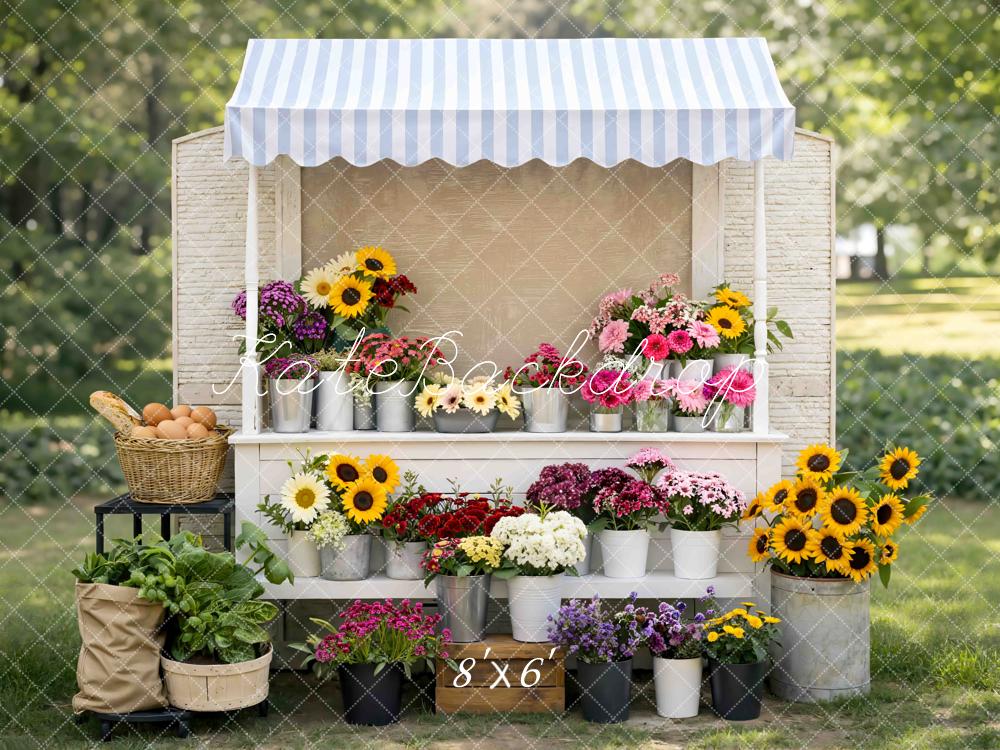 Kate Summer Flower Stand Sunflowers Potted Garden Printed Backdrop Designed by Mini MakeBelieve