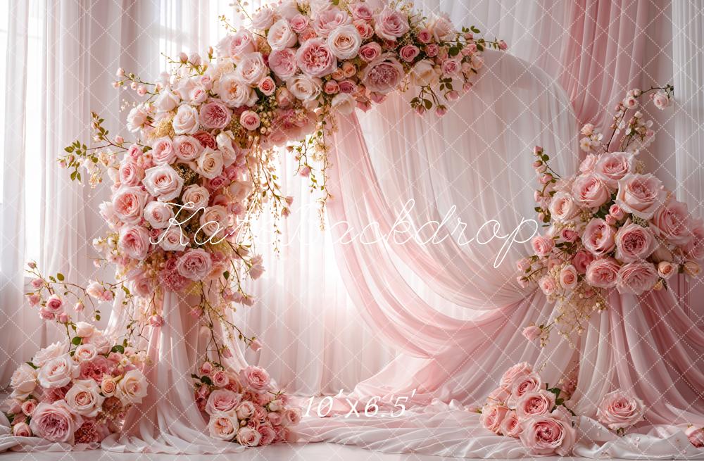 Kate Mother's Day Flower Arch Pink Roses Draped Curtains Backdrop Designed by Emetselch
