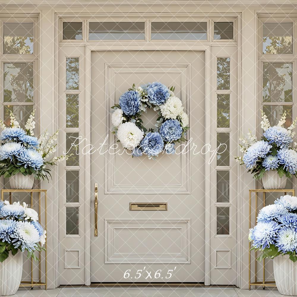 Kate Spring Blue and White Flower Arch Front Door Backdrop Designed by Mini MakeBelieve