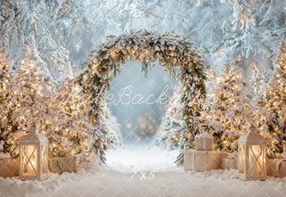 Kate Christmas Tree Winter Snow Arch Printed Backdrop Designed by Emetselch
