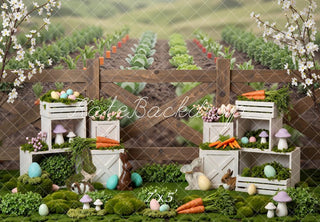 Kate Easter Bunny Garden Vegetable Crates Printed Backdrop Designed by Mini MakeBelieve