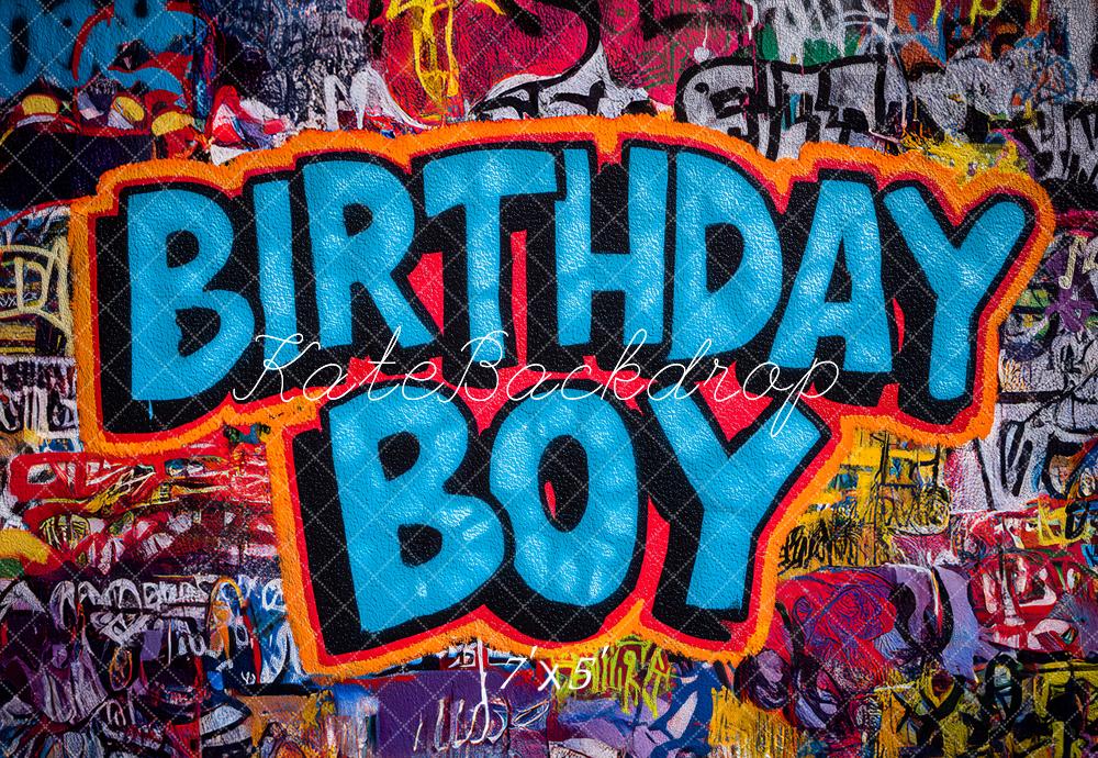 Kate Cake Smash Birthday Boy Graffiti Wall Printed Backdrop Designed by Angela Miller