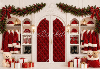 Kate Christmas Santa Closet Red Quilted Doors Coat Garland Printed Backdrop Designed by Emetselch