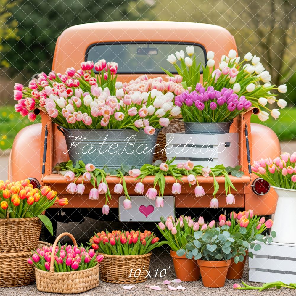 Kate Spring Truck Tulip Flower Baskets Printed Backdrop Designed by Patty Roberts