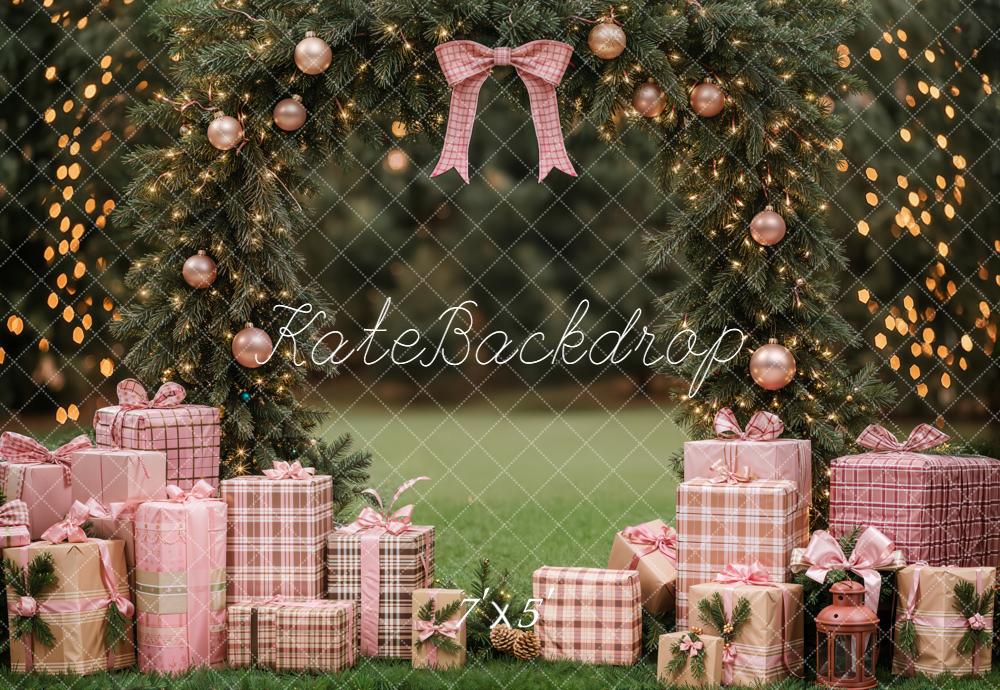 Kate Christmas Pink Bow Arch Gift Garland Lights Garden Backdrop Designed by Emetselch