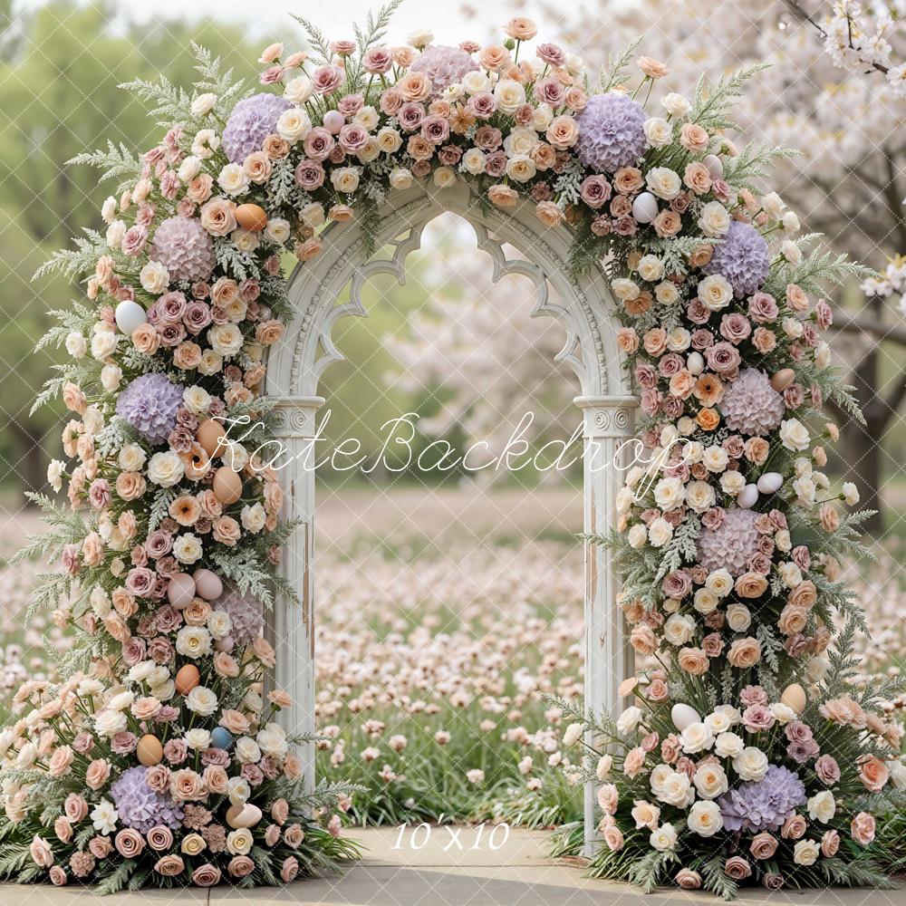 Kate Spring Flower Arch Easter Eggs Spring Garden Printed Backdrop Designed by Mini MakeBelieve