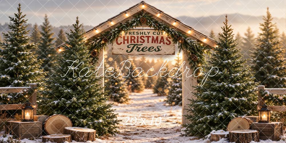 Lightning Deal Kate Christmas Snowy Tree Farm Arch Rustic Wood Printed Backdrop Designed by Emetselch