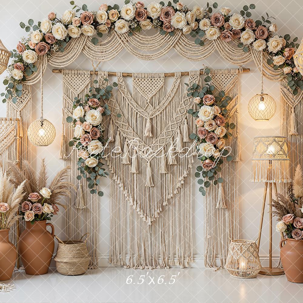 Kate Mother's Day Boho Flower Arch Macrame Wall Printed Backdrop Designed by Emetselch