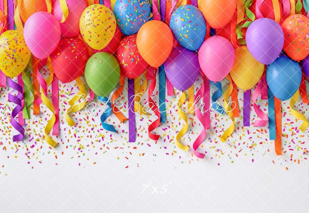 Kate Birthday Colorful Balloons Confetti Streamers Printed Backdrop Designed by Angela Miller