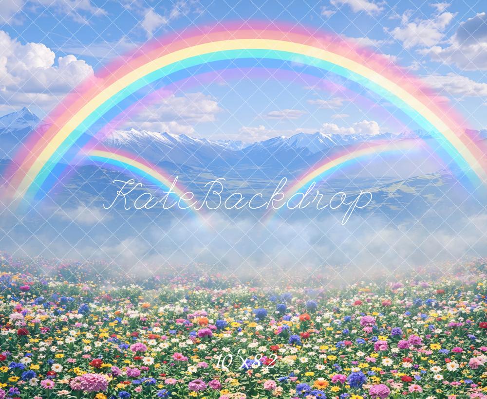 Kate Rainbow Mountain Meadow Flowers Printed Backdrop Designed by Mini MakeBelieve