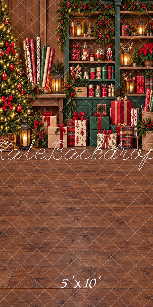 Kate Sweep Christmas Brown Wrapping Cabinet Gift Trees Printed Backdrop Designed by Vertigo Productions