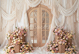 Kate Mother's Day Boho Floral Door Beige Drapes Printed Backdrop Designed by Mini MakeBelieve
