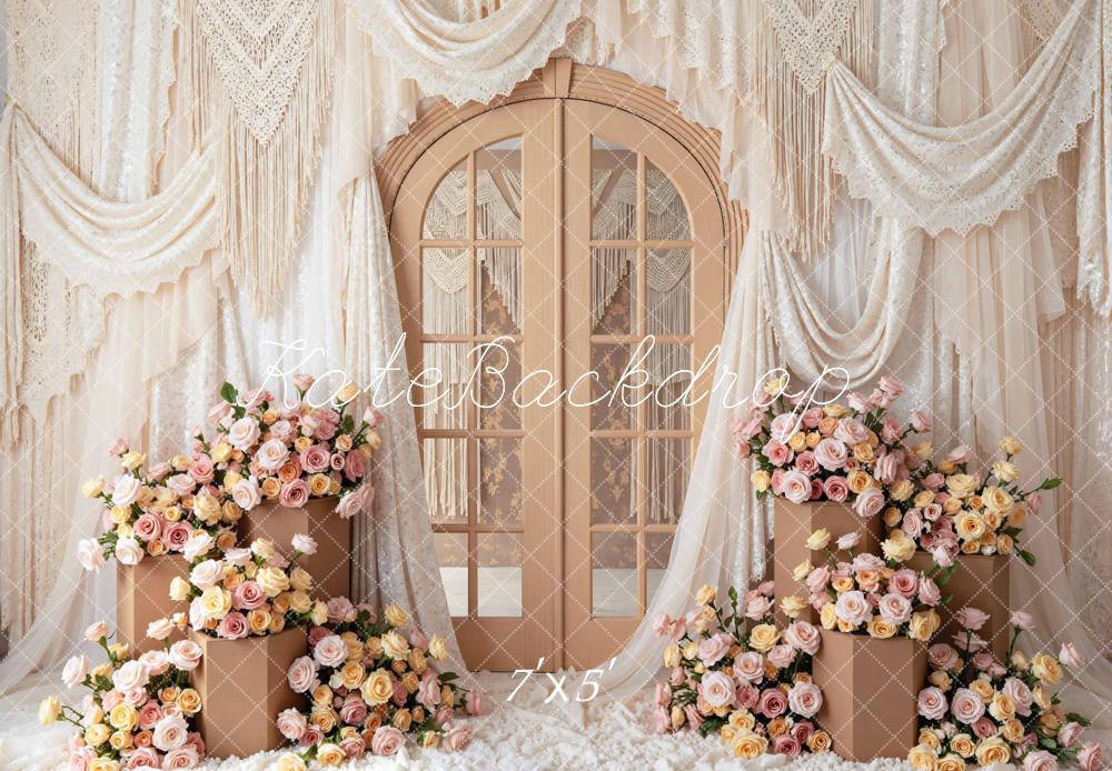 SALE Kate Mother's Day Boho Floral Door Beige Drapes Backdrop Designed by Mini MakeBelieve