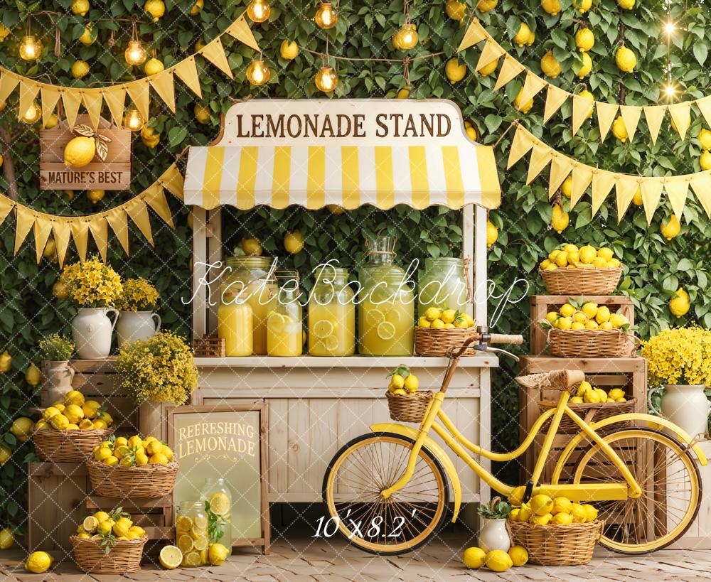Kate Summer Lemonade Stand Lemons Yellow Bicycle Baskets Flowers Printed Backdrop Designed by Emetselch