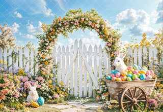 Kate Easter Bunny Flower Arch Fence Printed Backdrop Designed by Emetselch