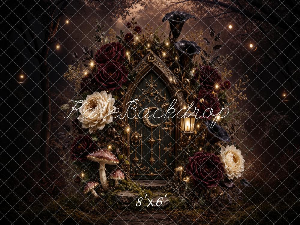 Kate Halloween Gothic Fantasy Floral House Mushrooms Printed Backdrop Designed by Jordan Moon