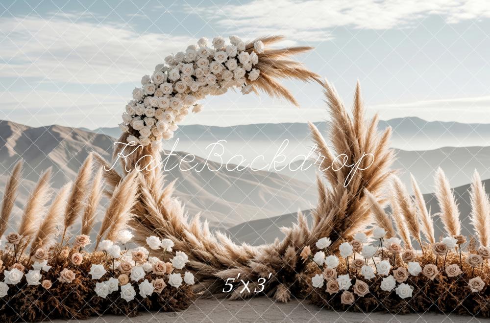 Kate Boho Flower Arch Pampas Grass Mountains Backdrop Designed by Patty Roberts