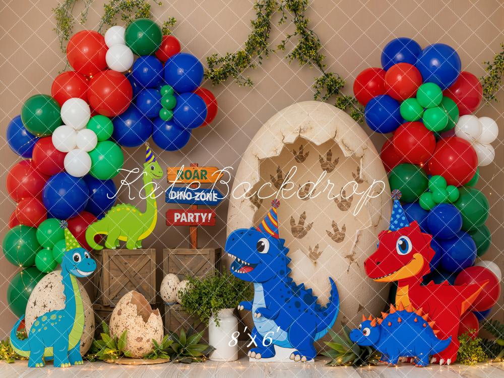 Kate Cake Smash Dinosaur Party Balloons Egg Crate Printed Backdrop Designed by Emetselch
