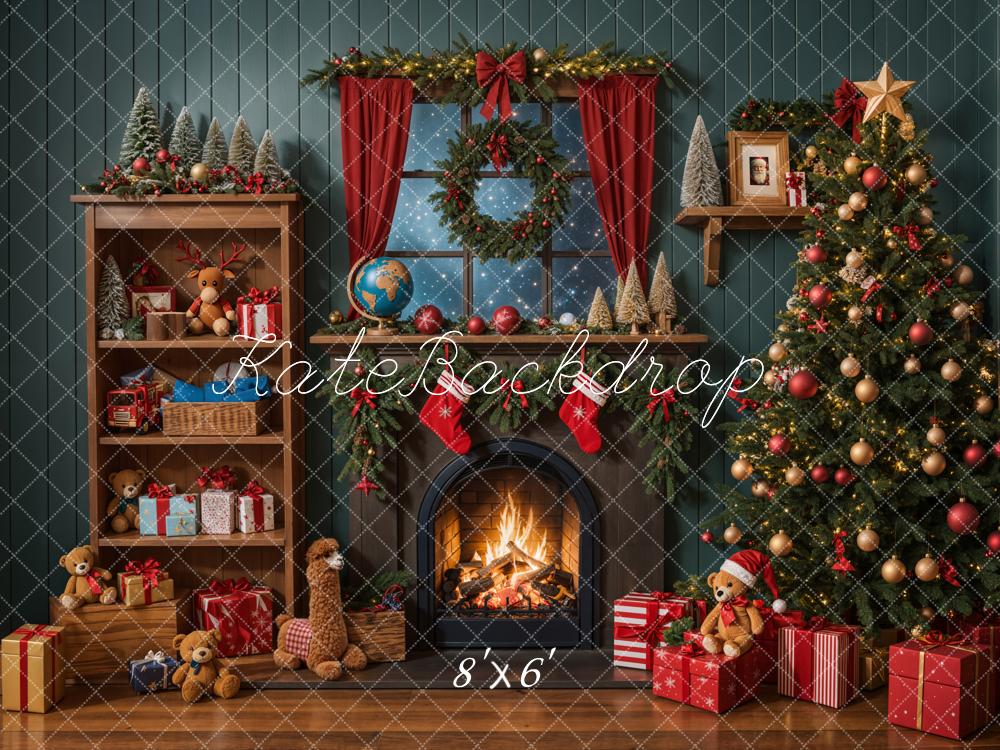 Kate Christmas Tree Fireplace Shelf Gifts Fleece Backdrop Designed by Emetselch