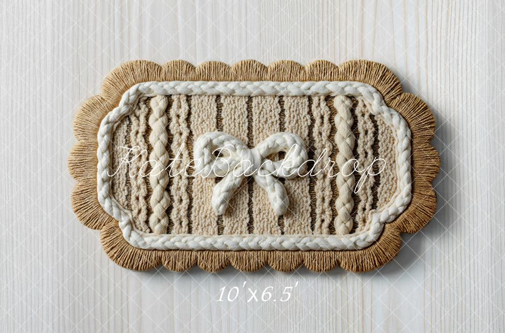 Kate Cream Knitted Rug With Rope Bow Floor Backdrop Designed by Mini MakeBelieve
